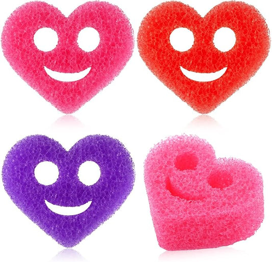 FillTouch 3 Pcs Dual Sided Scrub Sponge Multi Functional Cute Temperature Sensitive Non Scratch Dish Sponge for Washing Dishes Kitchen Bathroom(Heart,Red, Pink, Purple)