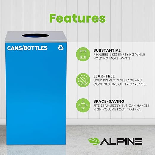 Alpine Industries Circle Lid 29 Gallon Sturdy Steel Cube Recycling Container, Square Opening - 3 Color Cans Available Sold Separately (Lid Circle Opening)