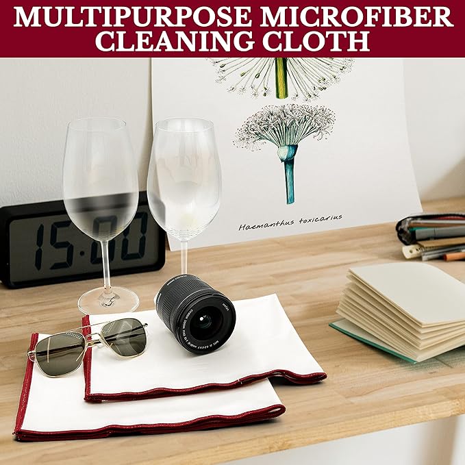 Wine Chic The 6-Pack Premium Microfiber Wine Glass Polishing Cloths, Large Lint-Free Drying Towels for Glasses, Stemware, Glassware, Camera Lenses, This Design 20 Inch X 25 Inch (White, 6 Count)