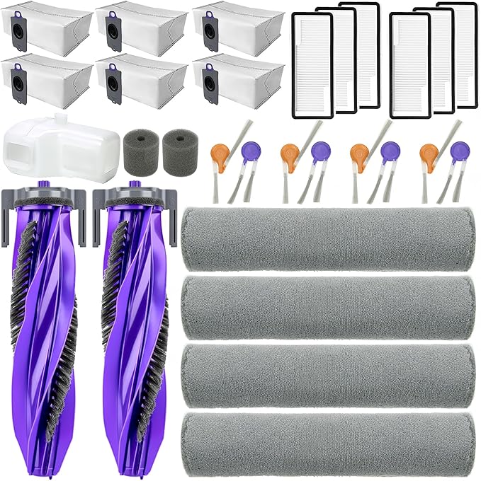 Replacement Accessories Compatible with Narwal Flow Robot Vacuum Cleaner (2 Main Brush, 4 Roller Mop Pads, 6 Dust Bags, 6 Hepa Filter, 8 Side Brushes, 2 Filter Cotton Pads, 1 Dustbin Liner)