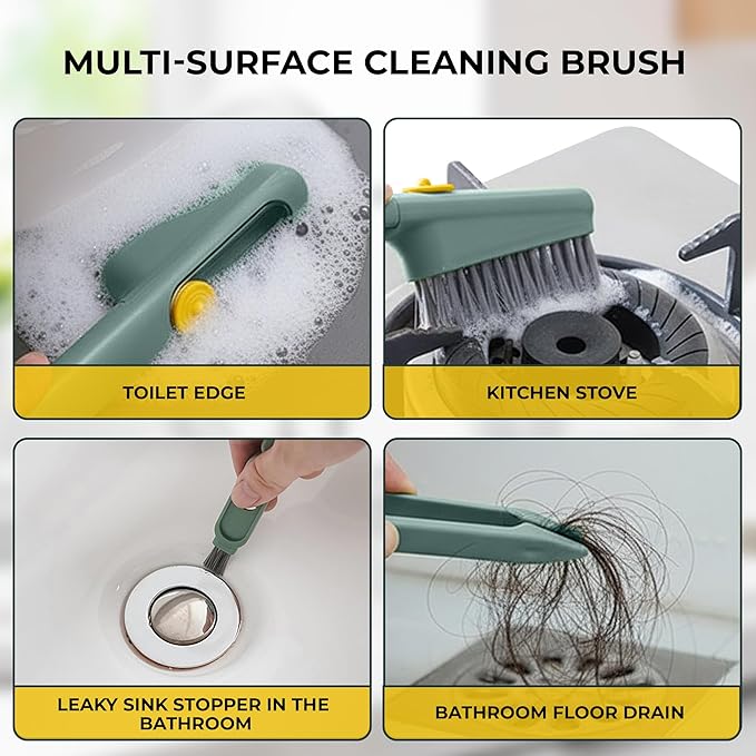 Household Cleaning Brush, Multi-Purpose, Combination of Dense & Soft Bristles with Added Straight Brush,Twizer, as Well as Dispnesing Unit for Deep Cleaning Kitchen, Bathroom, Tight Spaces.
