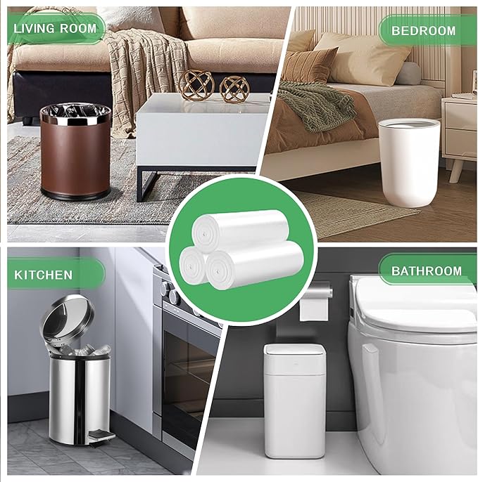 Small Trash Bags 2.6 Gallon-108 Count Leakage-Proof Strong, Small Mini Garbage Bags for Bathroom, Bedroom, Office, White Small Trash Can Liners