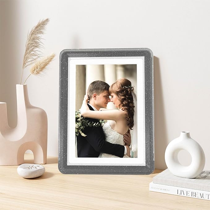 2-Pack 5x7 Picture Frame or 4x6 with Mat – Shatterproof Plastic Photo Frame for Family, Nursery & Playroom, Wall & Tabletop Picture Frames for Home Office, Safe Lightweight Design, in Crystal Black