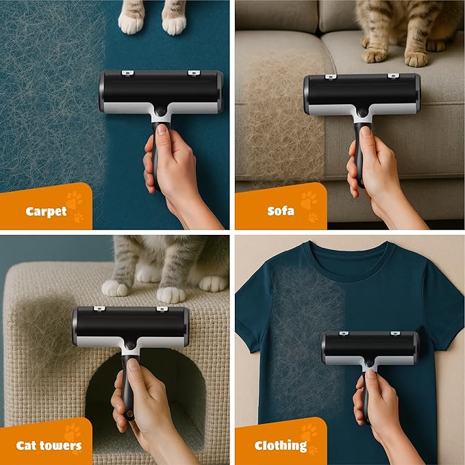 Tailio Pet Hair Remover and Reusable Lint Roller - Cat and Dog Hair Remover for Couch, Furniture, Carpet, Clothing and Bedding - Portable, Multi-Surface Fur Removal Tool (Black)