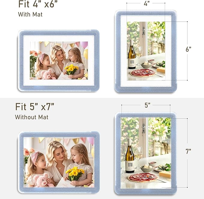 6-Pack 5x7 Picture Frame or 4x6 with Mat – Shatterproof Plastic Photo Frame for Family, Nursery & Playroom, Wall & Tabletop Picture Frames for Home Office, Safe Lightweight Design, in Crystal Blue
