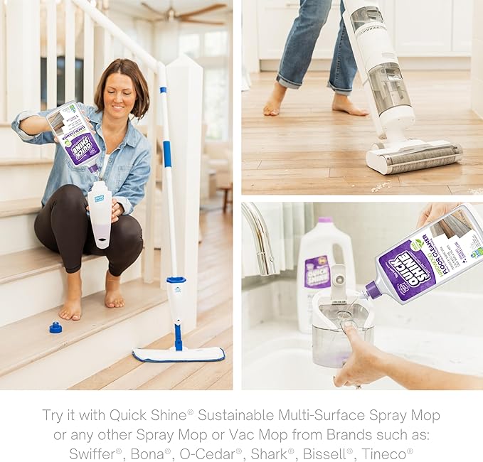 Quick Shine Hardwood Floor Cleaner 64oz, 4Pk| Use in Spray & Vac Mops| Removes Dirt & Scuff Marks| Ready-to-Use, Streak Free, No Rinse| Safer Choice Cleaner| Perfect for Gentle and Effective Cleaning