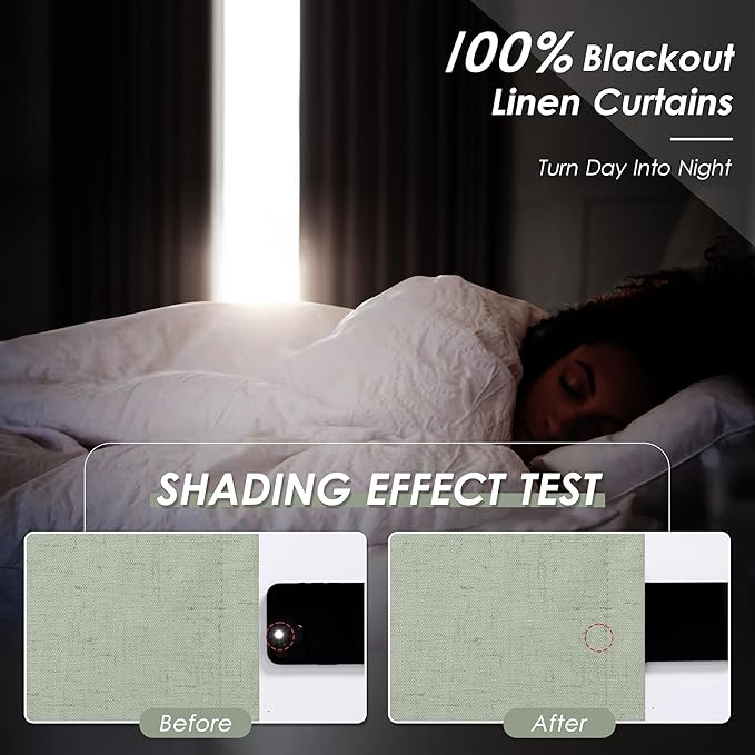 Mist Sage Linen Blackout Curtains 120 Inches Long Back Tab Thermal Insulated Extra Long 10 FT Cooling Noise Cancelling Full Shading 2 Panels Set for Bedroom Modern Urban Curtains Drapes 52x120