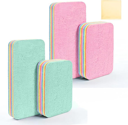 4 Pack 12-Layer Peelable Microfiber Sponges – Ultra Absorbent, Reusable Cleaning Pads for Kitchen & Household Use