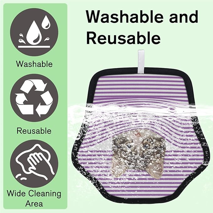 Personalized Pet Hair Remover Glove for Dogs & Cats - Custom Photo & Name Magic Brush for Dog Cat Hair Removal, Reusable Electrostatic Pet Hair Gloves for Furniture Carpet Couch, Purple Stripe