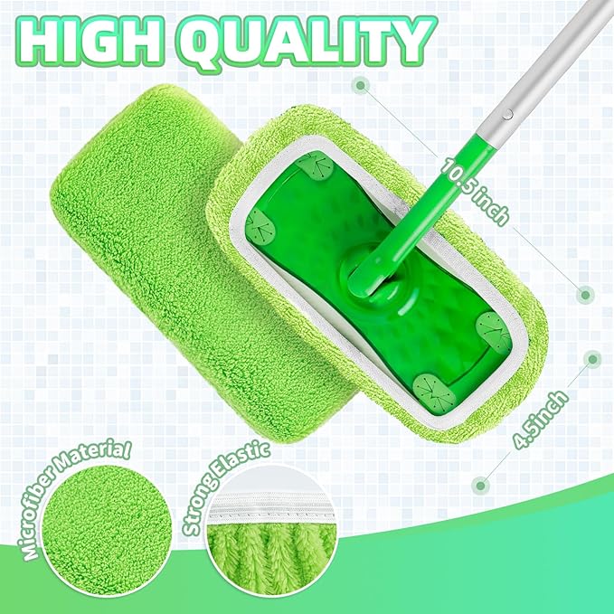 Nicemiya 8 Pack Reusable Mop Pads Compatible with Swiffer Sweeper, Coral Fleece Washable Swiffer Mop Pads, Dry & Wet Sweeping Mopping Cloths (Green, Not Included Mop)