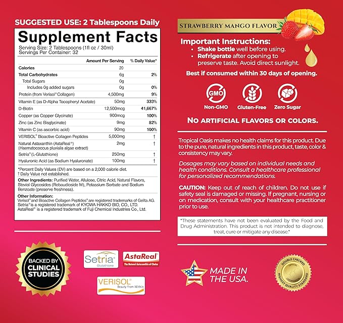Liquid Collagen Glow for Women & Men | 5000mg VERISOL Collagen Peptides + 12500mcg Biotin | Clinically Tested for Thicker Hair, Brighter Skin, Wrinkles & Stronger Nails | 32 Serv