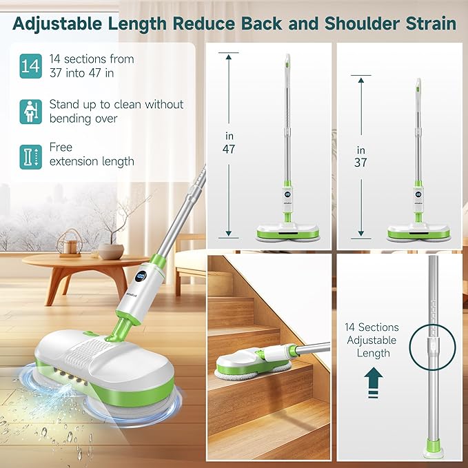 AlfaBot Cordless Electric Mop for Floor Cleaning, Dual Spin Mop with LED Headlight /Water Spray/Self-Propelled,Clean up to 2700 ft²,Rechargeable Electric Mops with Big Water Tank for Multi Floors