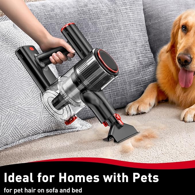 OUYFHK Cordless Vacuum Cleaner, 45KPA 8-in-1 Vacuum Cleaners for Home, 50Mins Runtime, Anti-Tangle Stick Vacuum with LED Display, Rechargeable Lightweight Vacuum for Pet Hair/Carpet/Floor (Red)