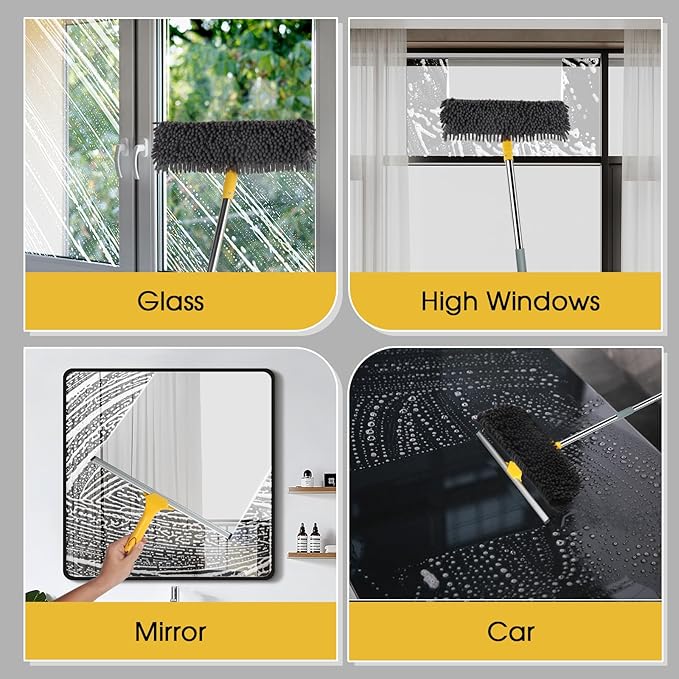 Dymoll 96" Long Handle Window Wall Cleaner Tool with Extension Pole,2 in 1 Large Window Squeegee with Cleaning Mop Tools Kit for Window/Wall/Baseboard/Floors Clean/Solar Panel Washer
