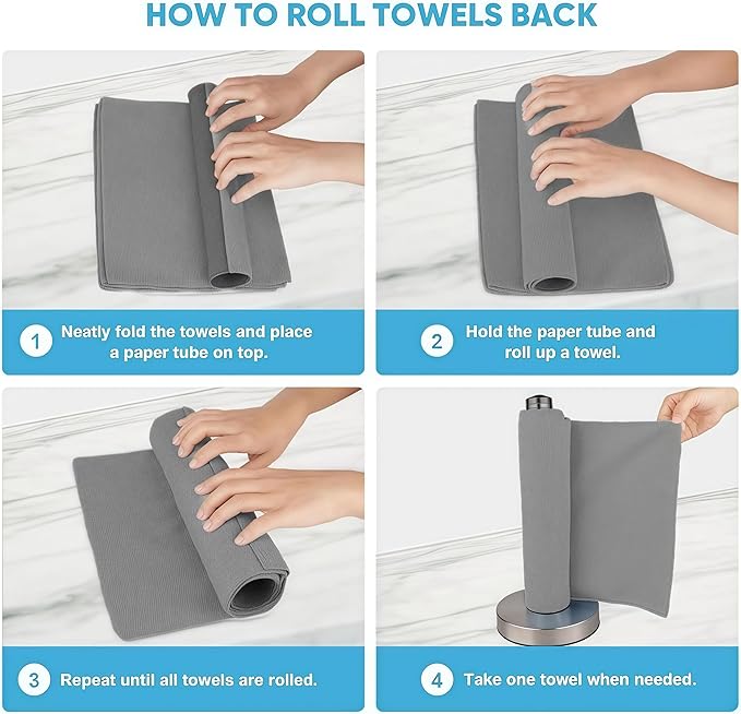 MRIGHT Gray Microfiber Cleaning Cloths Roll, 12x12 Inch, 60 Sheets-2 Rolls, Reusable, Machine Washable, Super Absorbent, Lint Free, Tear Away Design (2)