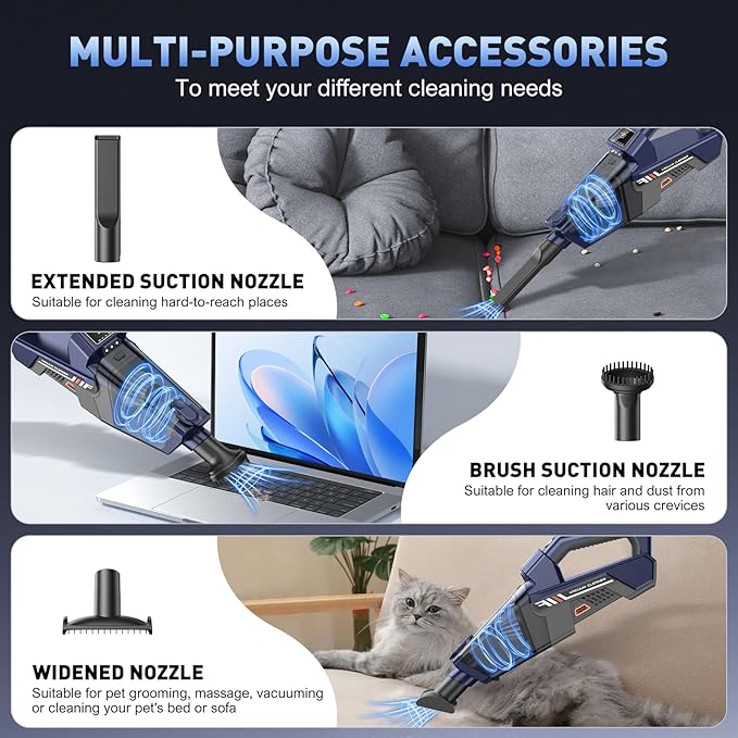 JONYJ Handheld Vacuum Cordless, 16000PA High Power Car Vacuum Cleaner, Portable Hand Held Vacuum Cleaner with LED Light & Multi-Nozzles, Dust Buster Rechargeable for Home, Car, Office, Pet