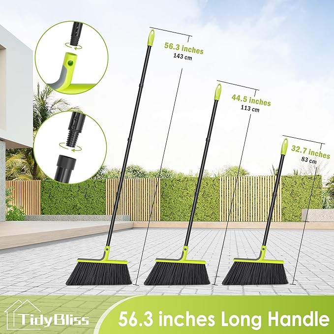 TidyBliss 4 Packs Outdoor Broom Heavy Duty, 56 inches Tall Commercial Soft Bristle Angle Brush for Sweeping Outside Patio Garden Porch Deck Shop Restaurant Garage House Lobby Hardwood Floors (Green)