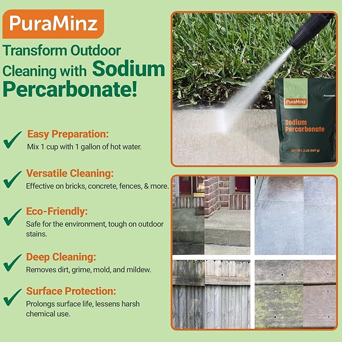 Premium Sodium Percarbonate - 2 Pounds - Oxygen Bleach/Solid Hydrogen Peroxide. Color-Safe Stain & Grime Remover, Multi-Use Cleaner for Home & Laundry- Packed in Durable Resealable Packaging.