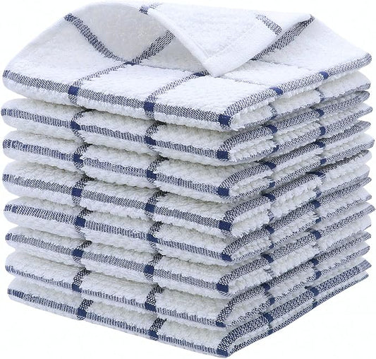 Cotton Dish Towels for Kitchen, Terry Dish Cloths for Washing Dishes, 12 x 12 Inches, Light and Soft, Quick Drying Dish Rags for Cleaning, 8pc/Set (Blue)