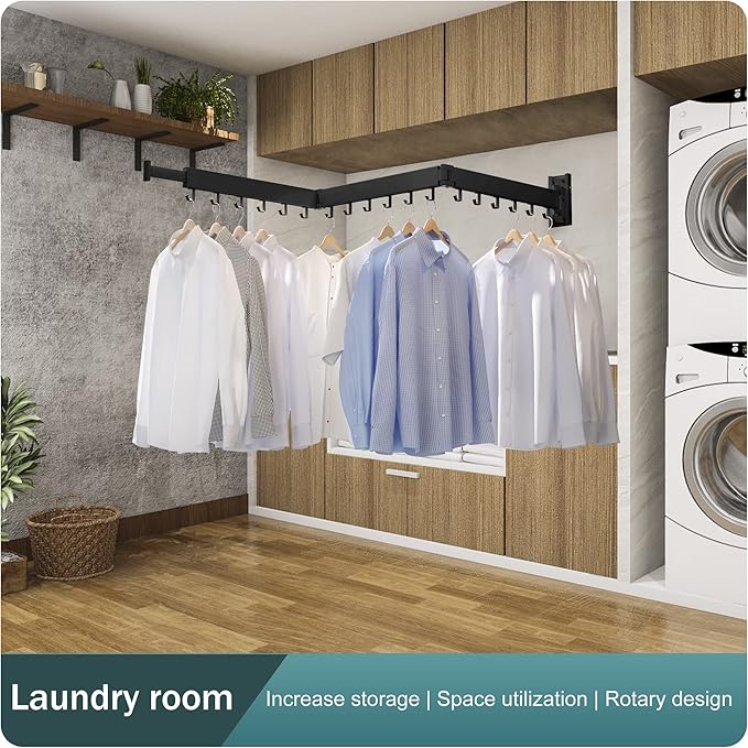 Clothes Drying Rack Wall Mounted,Extending Laundry Rack Wall Mount,Collapsible Drying Racks for Laundry,Clothes Racks for Hanging Clothes,Laundry Room Organization