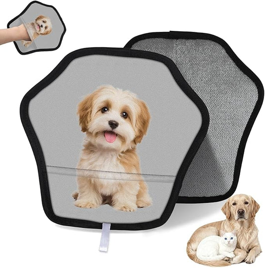 XIOBODR Personalized Pet Hair Remover Glove for Dogs & Cats - Custom Photo & Name Magic Brush for Dog Cat Hair Removal, Reusable Electrostatic Pet Hair Gloves for Furniture Carpet Couch, Photo Grey