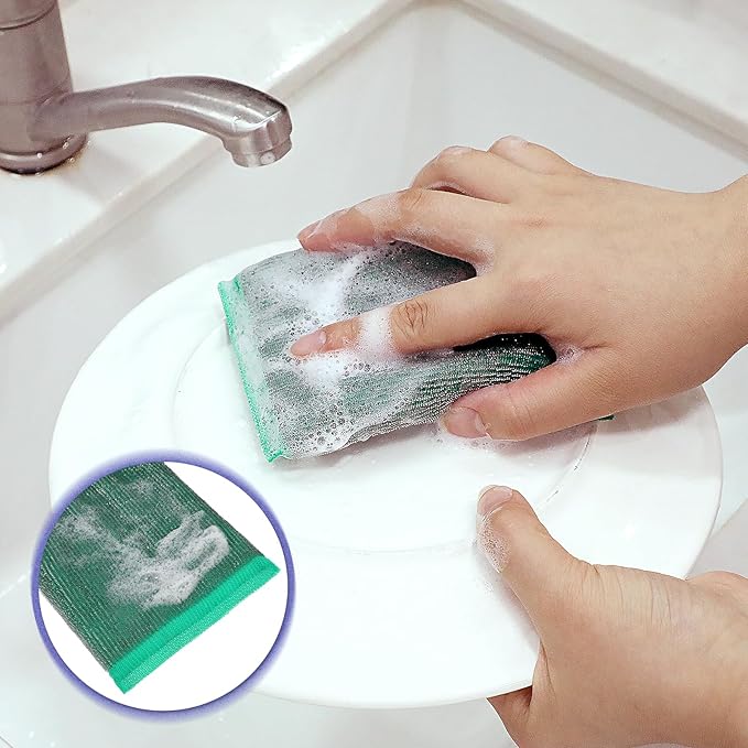 Qianyu 30 PCS Steel Scrub Sponges Steel Scrubber for Dishes Wash Dish Sponge Non-Scratch Cleaning Sponges Scrubbing Pads Heavy Duty Scrubber Hard Surface Cleaning Tool for Kitchen Dish Pan Pot Stains