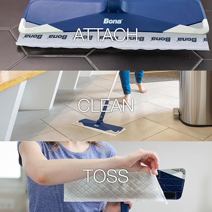 Bona Multi-Surface Floor Disposable Wet Cleaning Pads - 72-Pack - Residue-Free Floor Cleaning Solution for Stone, Tile, Laminate, and Vinyl Floors