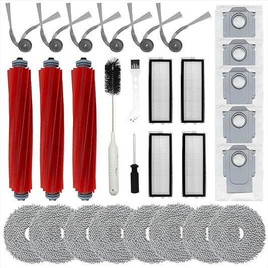 （29 Pcs） Replacement Accessories Kit Compatible with Roborock QV 35A/QV 35S Robot Vacuum, 3 Main Brush, 6 Side Brush, 4 HEPA Filter, 8 Mop Pads, 5 Dust Bag,2 Cleaning Brush, 1 Screwdriver