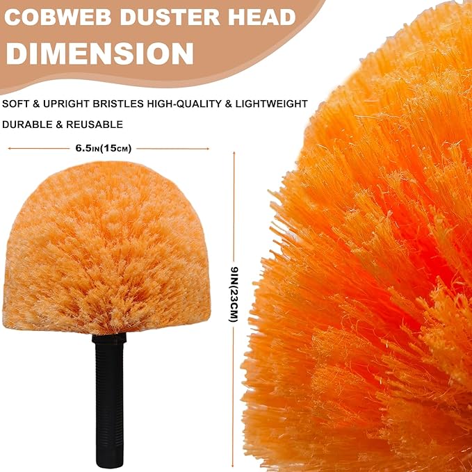 Tonmp Orange Twist-On Cobweb Duster Head Brush, Fits Standard 3/4 inch Threaded Poles, Attachment Brush, Spider Web Duster Brush for Outdoor & Indoor Cleaning - 1 Pack