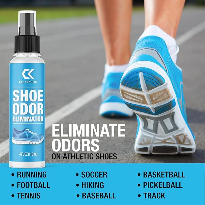 CleanKicks Shoe Cleaning Kit - Footwear Cleaner for Sneakers, Boots, Cleats, and Many Other Shoe Types - (4 Ounce Bottle and Brush). Packaging May Vary Between Green and Blue.