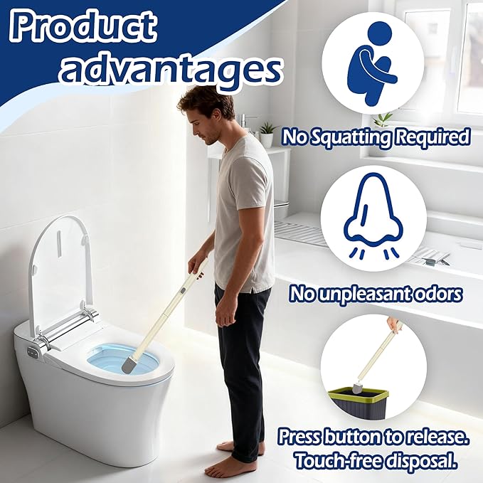 Rwotlls Pumice Stone Toilet Bowl Cleaner with 20" Ultra Long Handle, Push-Button Replaceable Head Hard Water Ring Stain Remover for Bathroom, Bathtub, Pool, Kitchen Sink Cleaning, 7 Pack (gray)