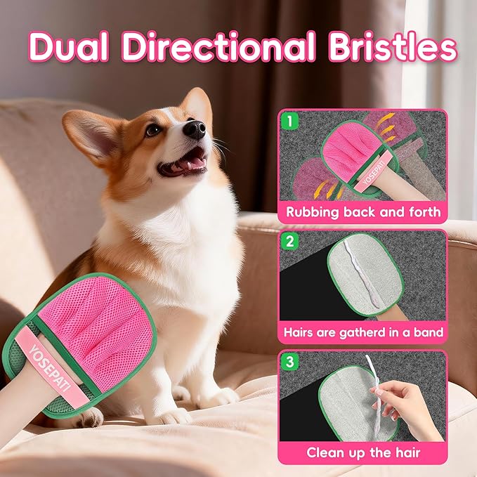 YOSEPATI Pet Hair Removal Glove, Five-Finger Magic Brush Electrostatic Mitt 2 PCs, Pet Hair Remover Tool for Dog & Cat, Reusable Pet Hair Gloves Pet Grooming Needs, Fur Remover for Couch & Clothing
