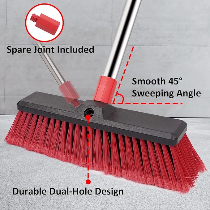 Honclea 14” Push Broom with 70” Adjustable Handle - Heavy Duty Outdoor Broom for Shop, Garage, Patio, Driveway, Yard & Deck Cleaning
