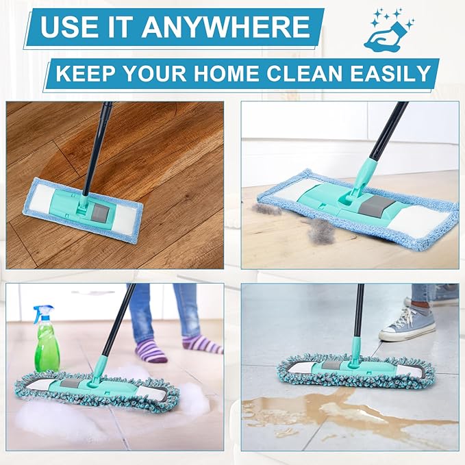 KeFanta Mops for Floor Cleaning with 2 Different Washable Mop Pads, Microfiber Dust Mop for Hardwood Floors with 57" Long Handle, Wet & Dry Mops for Pet Hair Dust Vinyl Wood Tile Laminate Flooring
