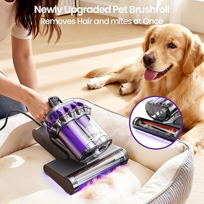Xlife Mattress Vacuum Cleaner, Bed Vacuum with 2 Roller Brushes for Pet Hair, 253.7nm UV-C Light, 140F° Heating, 550W 16KPA Suction, HEPA Filter Couch Vauum for Bed, Sofa, Pillow, Baby Crib (Corded