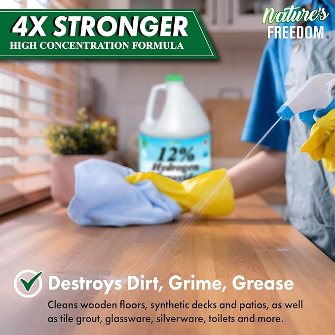 Nature's Freedom 12% Hydrogen Peroxide, Food Grade H2O2 and Purified Water Only, 3 Gallons Solution