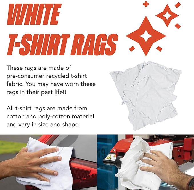 Arkwright Tshirt Box of Rags - 25 lb Box - Low Lint, Streak-Free Multipurpose Professional Cotton Cleaning Cloths for Stain, Paint, Wood, and Grease, White