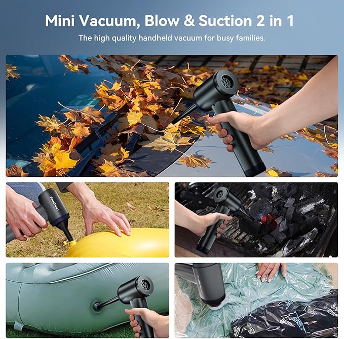 MGVK Handheld Vacuum Cordless, Portable Car Vacuum, High Power Cleaner for Pet Hair/Car/Home, Suction & Blow 2 in 1, 17-30 Min Run Time, Small Lightweight Gadget, Type-C Rechargeable
