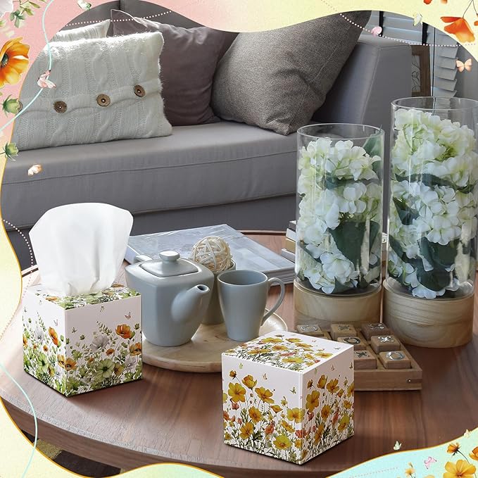 12 Pack Fall Flower Floral Facial Tissues Cube Boxes 600 Sheets 3 Ply Small Wildflower Face Tissues Bulk for Autumn Christmas Car Bedroom Supplies
