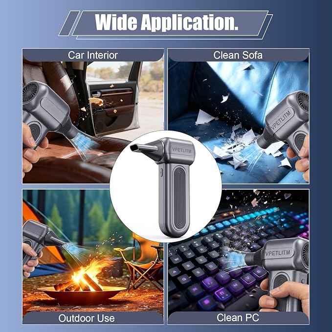 VPETLITM Cordless Air Duster, 250,000 RPM Powerful & Rechargeable, 3-Speed Mini Blower with Long Battery Life for Computer/Keyboard/Car Cleaning, Portable for Outdoor Use