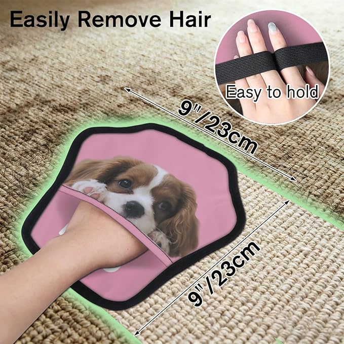 XIOBODR Personalized Pet Hair Remover Glove for Dogs & Cats - Custom Photo & Name Magic Brush for Dog Cat Hair Removal, Reusable Electrostatic Pet Hair Gloves for Furniture Carpet Couch, Photo Pink