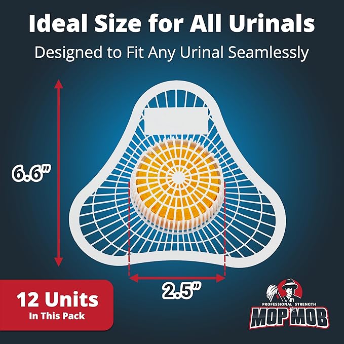 Long Lasting Urinal Screen and Deodorizer w/Non-Para Block 12 Pack. Universal-Fit, Citrus-Scent Cake Releases Cleaning Agents To Remove Odor. Durable Mat Limits Janitorial Cleaning & Supply Needs
