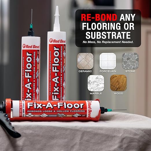The Original Fix-A-Floor Loose Tile Repair Adhesive - Tile, Porcelain, Ceramic, Marble, Stone & Wood. Custom Tip for All Grout Sizes – 10.1 oz. *for Best Results Use The Proven Power of a Caulk Gun*