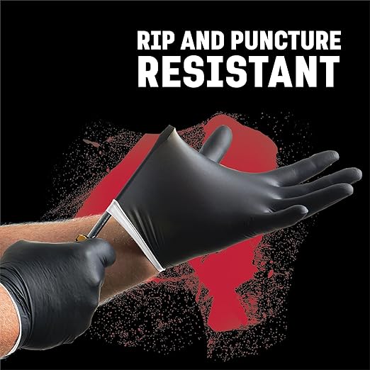 Venom Steel Industrial Nitrile Gloves, Chemical Resistant Disposable Black Gloves, Latex-Free, Powder-Free, Textured Grip, Heavy Duty Two-Layer Protection, 6 mil, Large (Pack of 500)