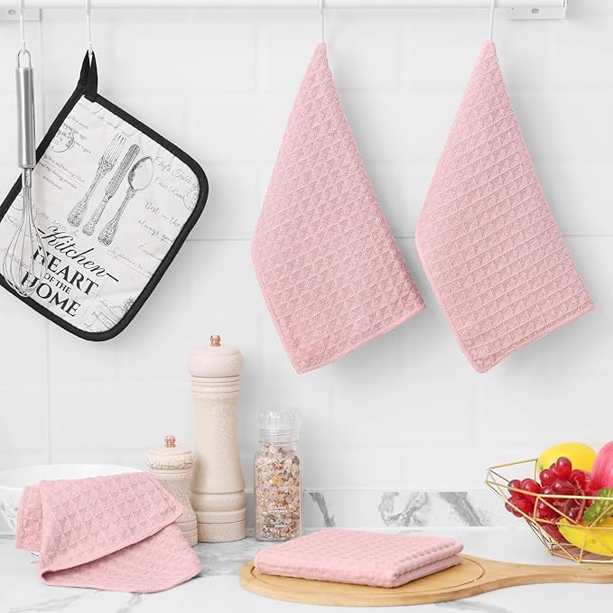 Homaxy Microfiber Waffle Weave Kitchen Dish Cloths, 12 x 12 Inch Ultra Absorbent and Solid Color Dish Towels for Kitchen Fast Drying Dishcloth for Washing Dishes, 6 Pack, Pink
