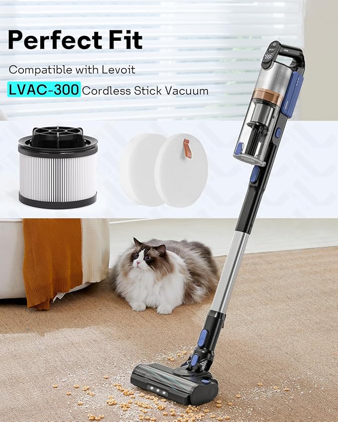 18 PCS LVAC-300 / LVAC-200 MAX Vacuum Cleaner Replacement Filter, Compatible with Levoit Cordless Stick Vacuum Cleaner LVAC-300 Pro & LVAC-200 MAX, Filter Model No. LSV-V202F-WUS