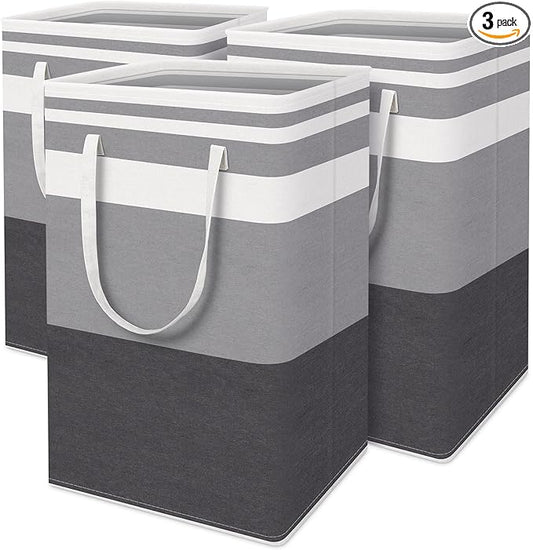 HomeHacks 3-Pack Large Laundry Basket,75L Each Waterproof, Freestanding Laundry Hamper, Collapsible Tall Clothes Hamper with Extended Handles for Clothes Toys in the Dorm and Family-Gradient Grey