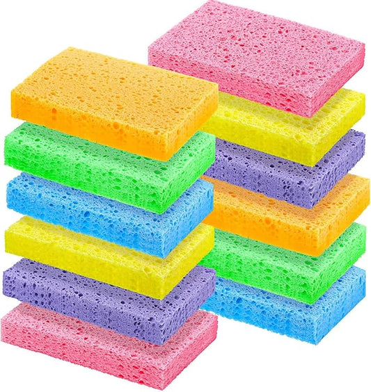 Chuangdi 12 Pcs Sponges Kitchen Bulk Non Scratch Cellulose Sponges Kitchen Assorted Colors for Washing Dishes, 4.7 x 3 Inch(2 cm in Thickness)