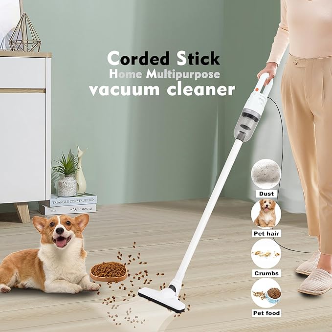 SIPPON 6-in-1 Lightweight Stick Vacuum Cleaner with 100W Powerful Motor, Mini Portable Household Handheld Vacuum Cleaner for Domestic Hard Floors, Carpets and Pet Hair(Porcelain White Corded)