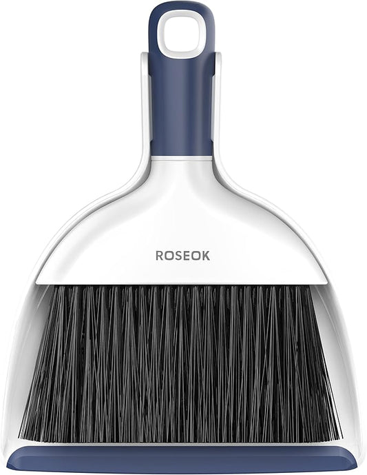 ROSEOK Mini Broom and Dustpan Set for Cleaning, Compact Desktop Dustpan with Brush for Kitchen Counter, Office, Car, Navy Blue, 1 Pack